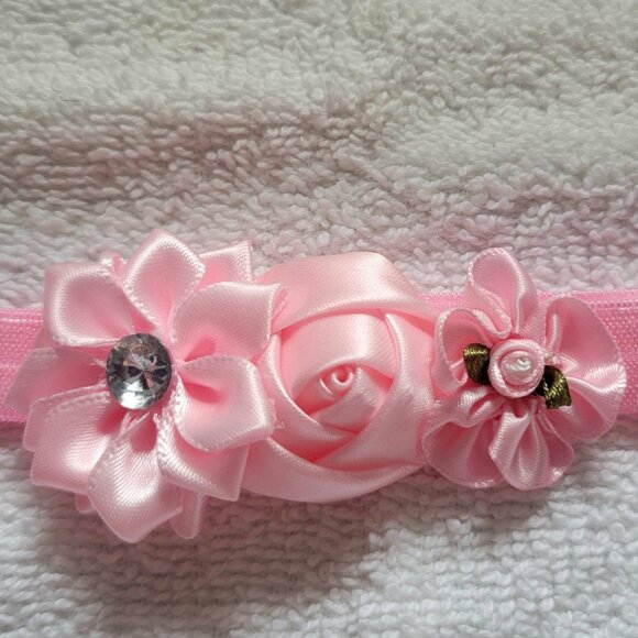 Handmade Baby Girls Headband Pink Size 0-3 months 12"-14"D New - Picture 5 of 5